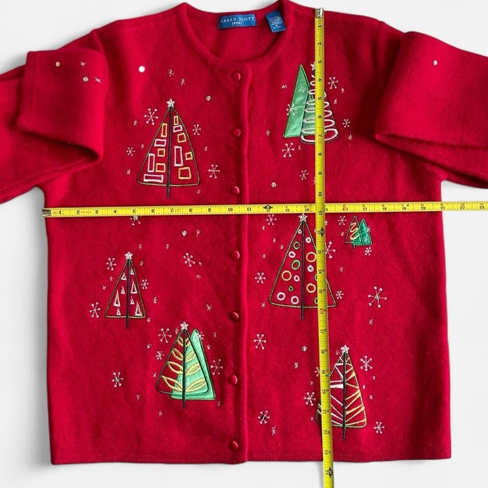 Vintage Karen Scott Sport Wool Red Embroidered Christmas Tree Cardigan - Picture 4 of 6
